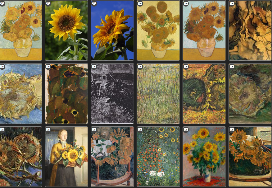 [Translate to Englisch:] Screenshot vom Artbrowser mit vielen Sonnenblumenbildern