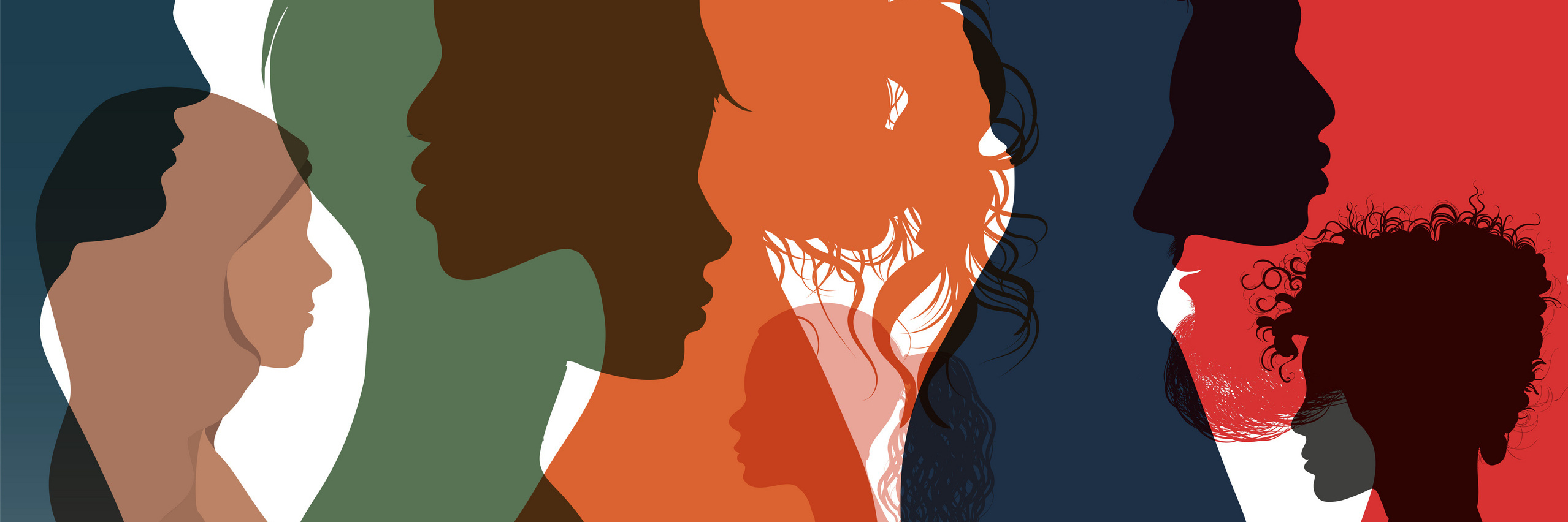 Grafik mit bunten Silhouetten von Frauen 