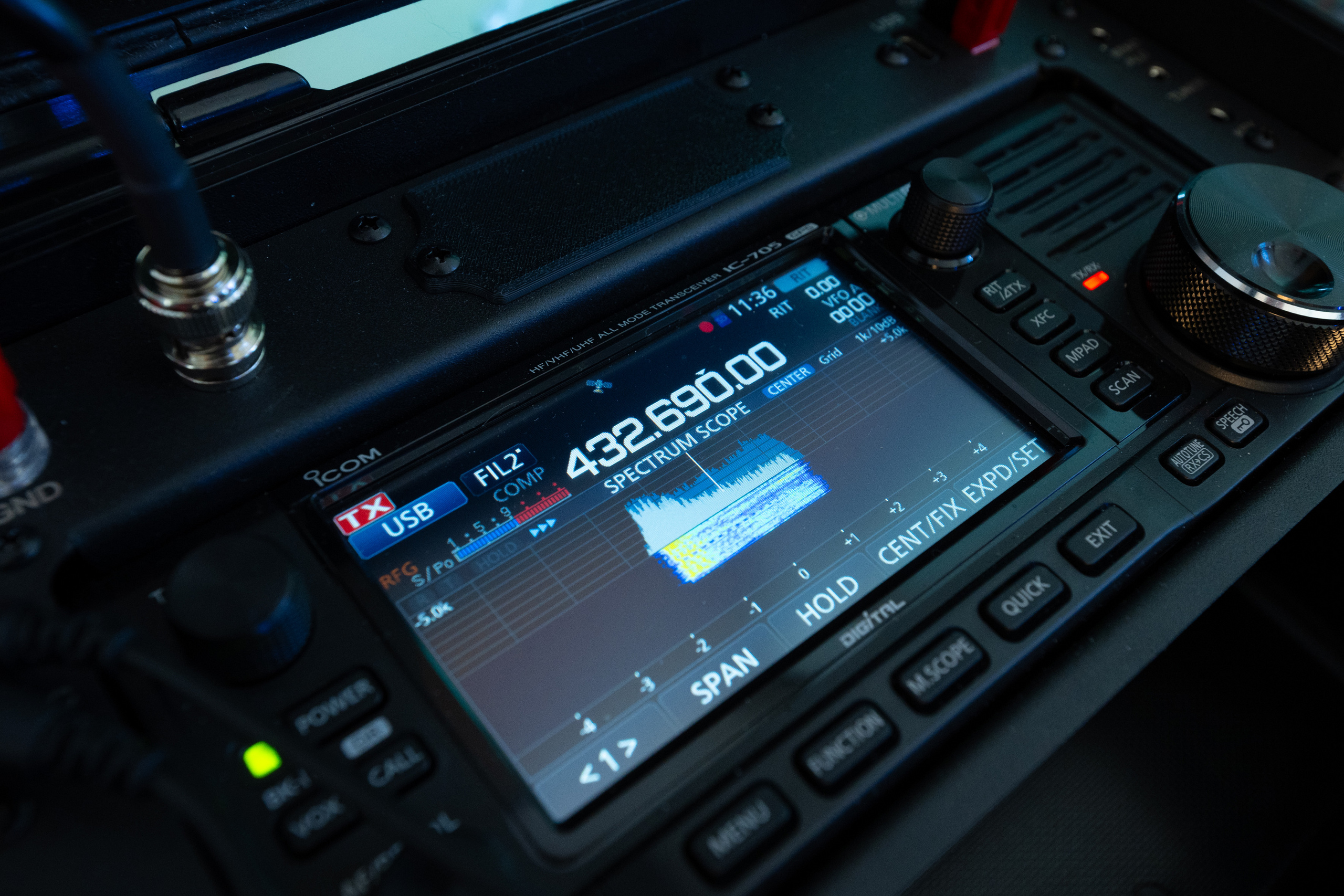 Funkdisplay mit verschiedenen Grafen und Zahlen